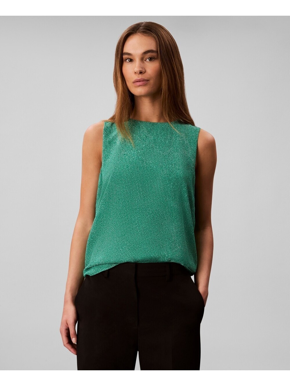 Calvin Klein Womens Printed Chiffon Sleeve Green Print XS